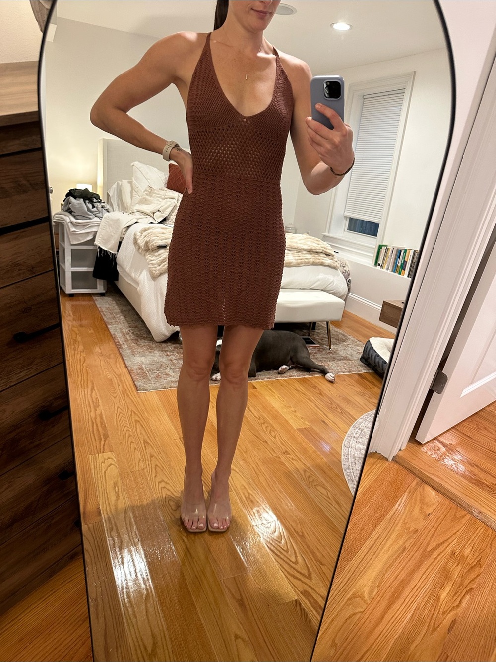 Aritzia Brown Knit Sleeveless V-Neck Mini Dress